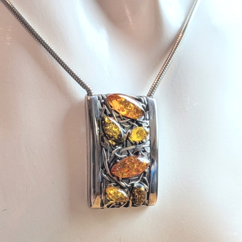 Elegant Sterling Silver Amber Necklace